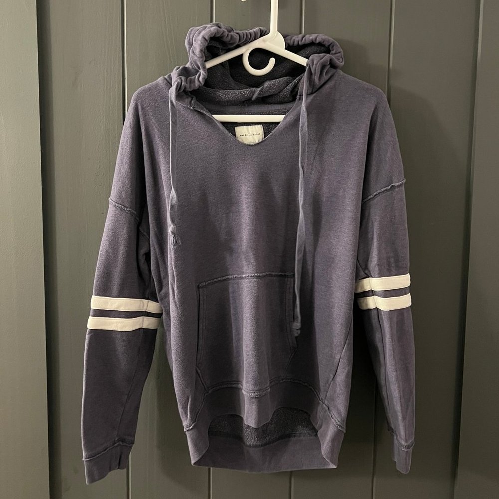 American Eagle Ahh-Mazingly Soft Raw Edge Hoodie, size small.  Navy Blue